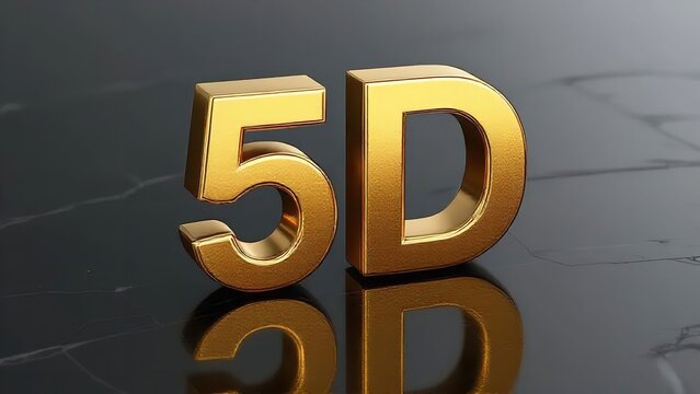 Golden 5D letters on reflective black surface