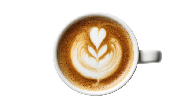 Freshly brewed coffee drink, a warm latte in a white mug with beautiful heart latte art