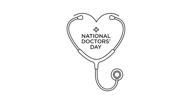 Heart shaped stethoscope icon for National Doctors Day celebration isolated on white background
