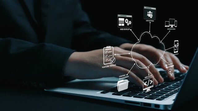 Cloud computing, cloud strategy, and cloud technology transforming digital infrastructure with scalable services, secure data storage, and cloud-based digital business solutions. Elide