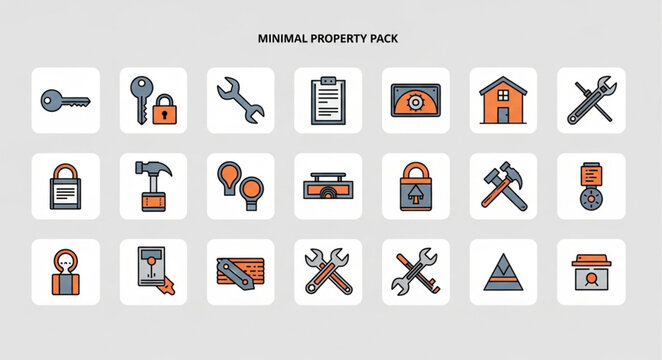 Construction tools and equipment icons.