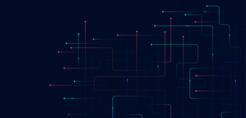 Obraz premium Circuit connect lines and dots. Network technology and Connection concept. Decentralized network nodes connections