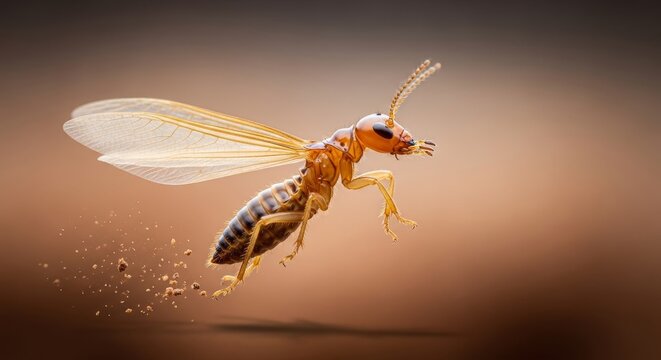 Wasps insect flying in air closeup.