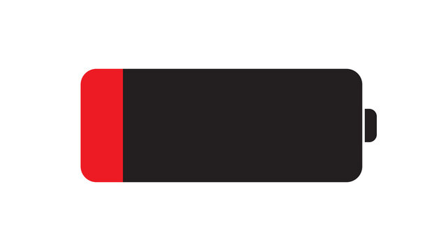 Low battery icon: red and black indicator symbolizes empty power, low energy, or need for recharge