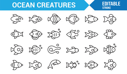 Fototapeta premium Marine biodiversity icons with fish and underwater elements