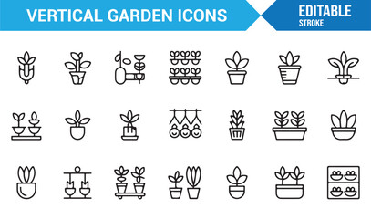 Fototapeta premium Green plant and vertical garden symbols collection for eco lifestyle