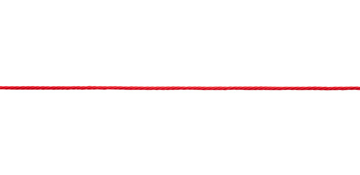 Straight red rope border isolated on transparent background horizontal cord