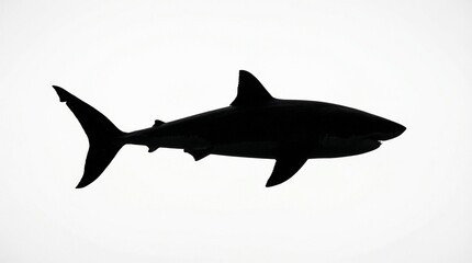 Fototapeta premium Silhouette of a majestic shark, a symbol of the ocean's power and mystery, captured against a clean white background
