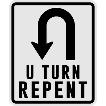 U Turn Repent Sign with Arrow Symbol Christian Message Typography Design
