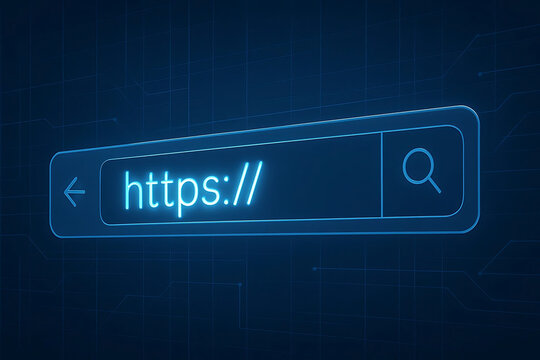 HTTPS Secure Web Search Interface Visualization Featuring Encrypted Protocol Indicator and Modern Browser Search Bar