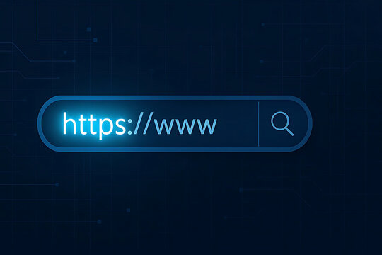 HTTPS Secure Web Search Interface Visualization Featuring Encrypted Protocol Indicator and Modern Browser Search Bar