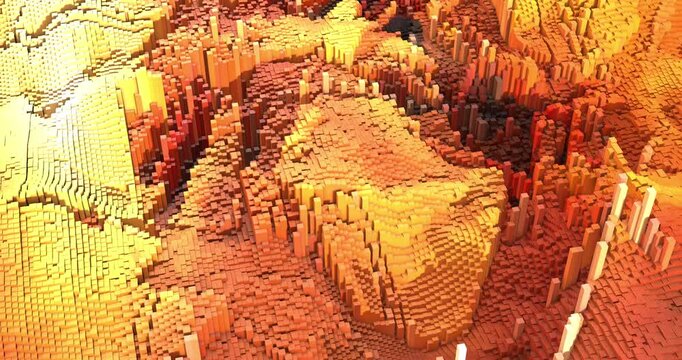 Geometric block animation with 3d cubes rising and falling. Abstract 3D background animation.