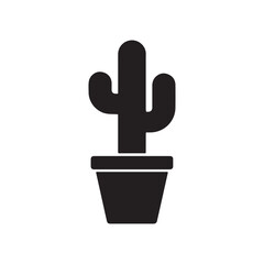 Obraz premium Simple Cactus in Pot Icon Black Silhouette Vector Illustration