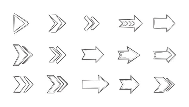 Collection of black double lined arrow in various styles and thicknesses arrows direction