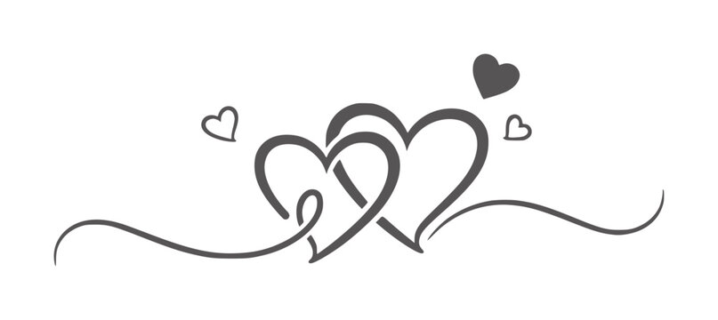 Interlocking black hearts line with small floating hearts love