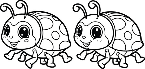 Cute ladybug coloring page for kids, cartoon insect outline illustration for printable coloring book activity © Jahangir