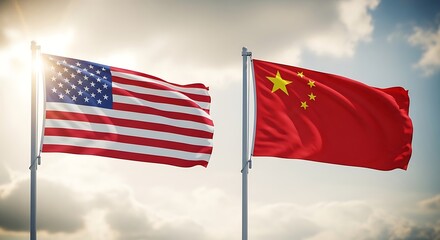 Flags of united states and china flying side by side