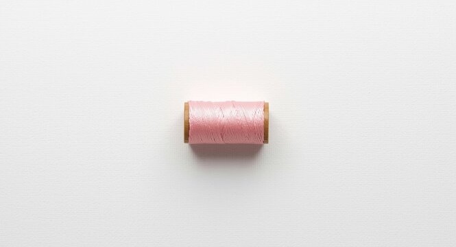Single spool with pink thread displayed on white textured background