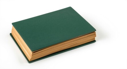 Fototapeta premium Classic green book with aged pages on a bright white surface