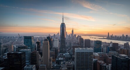 Fototapeta premium skyline scene of towering structures in a compact layout