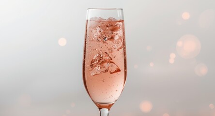 Naklejka premium Glass filled with sparkling champagne in pink rose color