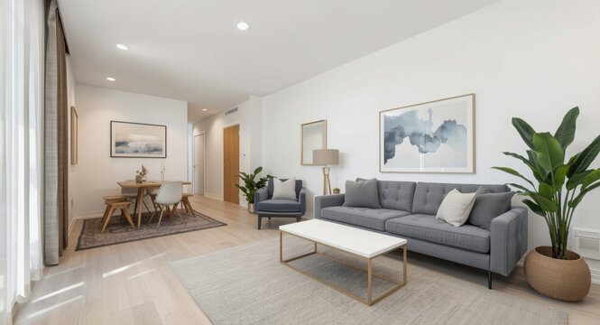 Contemporary living area featuring a sleeper sofa beside a pristine white wall for extra guest accommodation