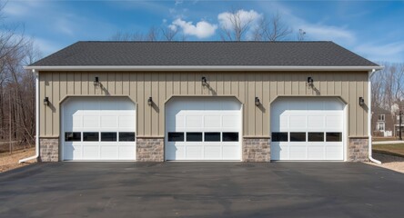 Obraz premium Recently finished commercial building boasting triple large garage doors