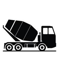 Fototapeta premium Black silhouette of heavy concrete mixer truck on transparent background for construction and industrial design projects utility