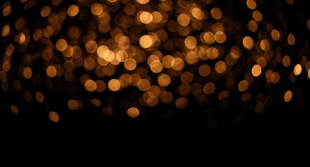 Naklejka premium Landscape black backdrop decorated with luminous golden light bokeh and designated copy space for events