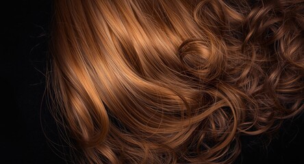 Naklejka premium Natural shine copper blonde wig with rich curl patterns and soft wave texture on black background