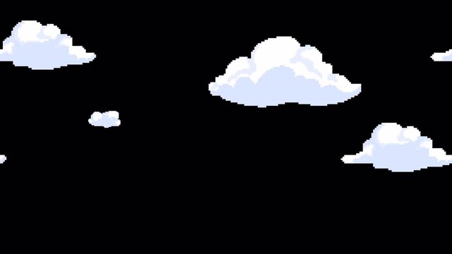 8-Bit Pixel Art Cloud Animation Set &ndash; Retro Game Style White Clouds, Transparent Background, Minimalist Sky Elements, Seamless Loop