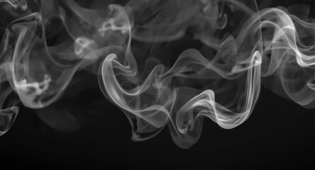Fototapeta premium Organic white smoke shapes blending softly on a black matte background for design projects