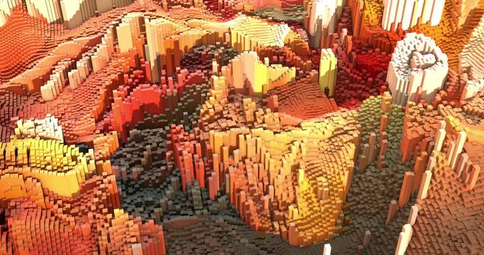 Abstract geometric background with 3d voxels in motion loop. Abstract 3D background animation.