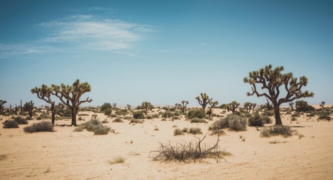 Prosopis cineraria trees flourishing across dry desert sand dunes landscape