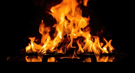 Obraz premium Kitchen stovetop engulfed in bright flames representing cooking hazard and fire danger
