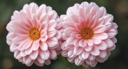 Fototapeta premium Pair of gentle pastel pink flowers in close up view