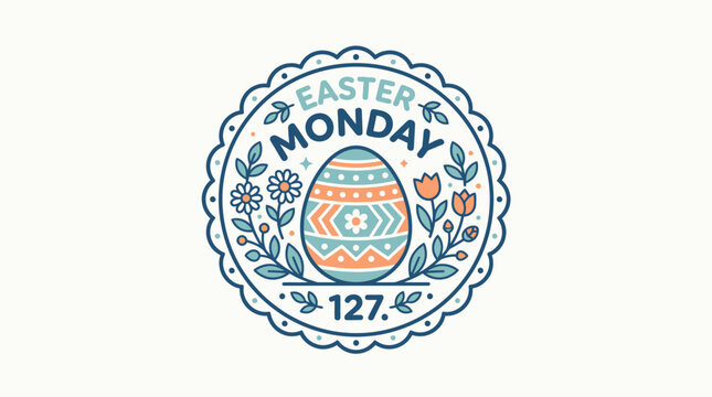 Easter Monday Decorative Badge with Egg and Floral Elements
