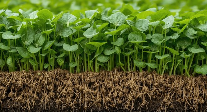 Fresh soybean seedlings showing detailed root systems in a vibrant growth stage
