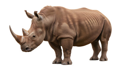 Fototapeta premium A large brown rhinoceros standing against a black background