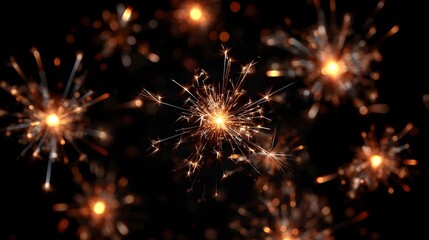 Obraz premium Brightly burning sparklers create a dazzling display of light and sparks against a dark bokeh filled background evoking a festive and magical