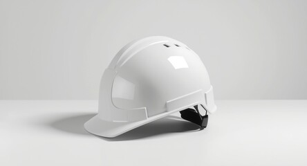 Fototapeta premium Pure white background highlighting a white plastic safety helmet with shadow accents