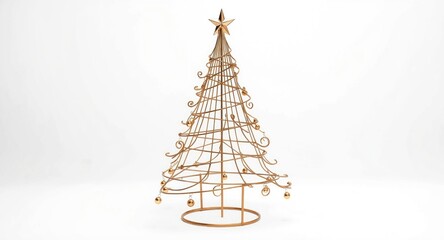 Naklejka premium Metal Christmas tree sculpture on white backdrop seasonal holiday ornament