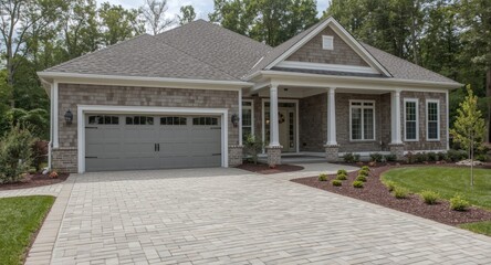 Naklejka premium Licensed builder reviewing finances for driveway and exterior enhancements