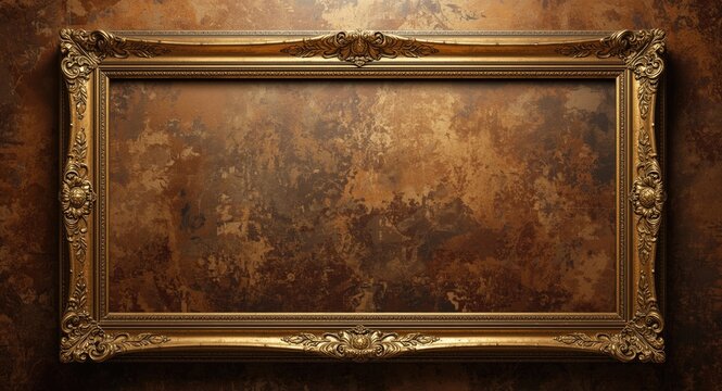 Old style ornate golden frame against rustic background