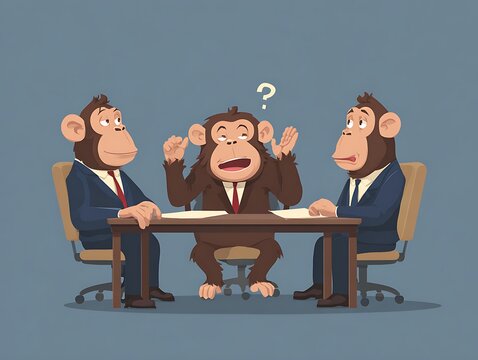 Monkey confused in meeting with colleagues high resolution photo