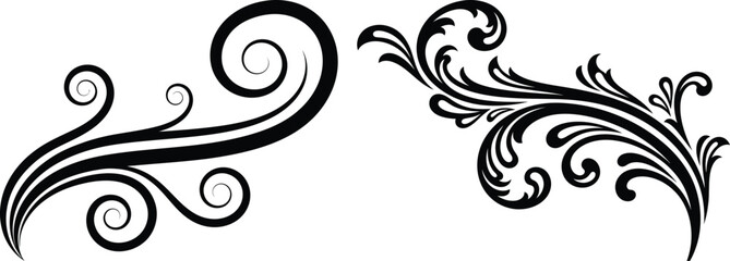 Fototapeta premium Intricate black floral swirl designs on white background