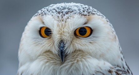 Obraz premium Intimate close up of a snowy owl with focus on its bright eyes