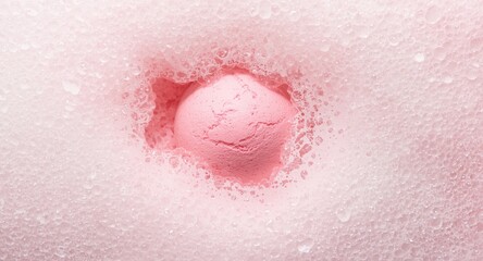 Fototapeta premium pink bath bomb dissolving slowly producing thick frothy bath bubbles