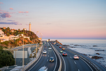 Calaburras Lighthouse at sunset. Punta de Calaburras near Mijas. Spain