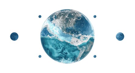 Fototapeta premium Graphic design of an extraterrestrial sphere featuring aquatic regions and multiple moons